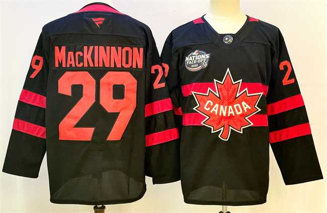 Mens Canada #29 Nathan MacKinnon Black 2025 4 Nations Face-Off Premium Stitched Jersey
